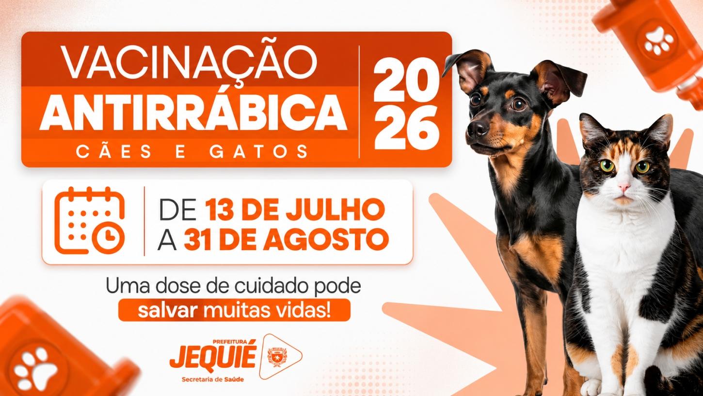 Campanha de vacinação antirrábica para cães e gatos começa em Jequié nesta segunda-feira
