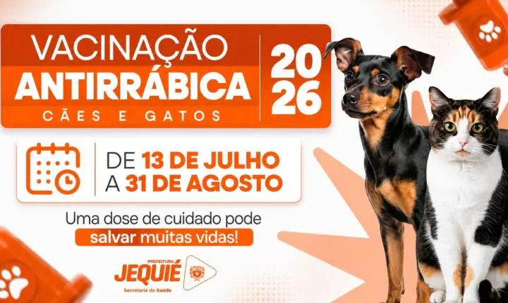 Campanha de vacinação antirrábica para cães e gatos começa em Jequié nesta segunda-feira